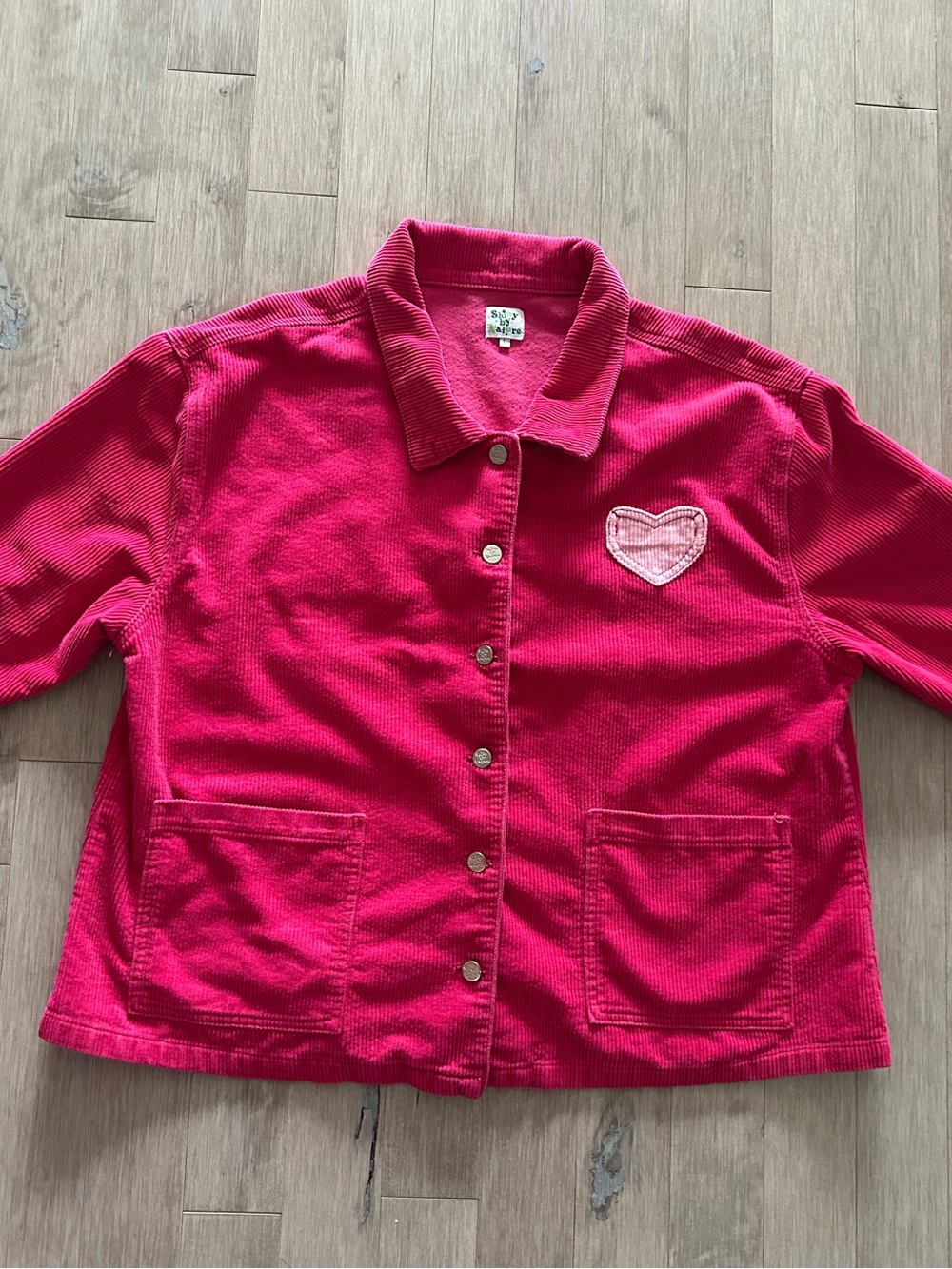 Shiny By Nature Corduroy Jean Jacket with Heart Patch Hot Pink Size Large - Picture 6 of 10
